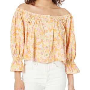 Free People Floral Blouse in Pink and Yellow